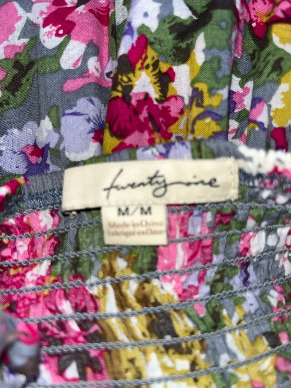 Forever 21 Pink, Yellow & Green Floral Smocked Dress on Gray‎